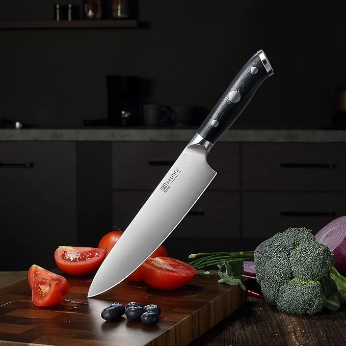PAUDIN Chef Knife 8 Inch, Professional Kitchen Knife, 7Cr17MoV German Stainless Steel Forged Chefs Knife with Ergonomic G10 Handle, Classic Chef's Knife Meat Knife with Gift Box