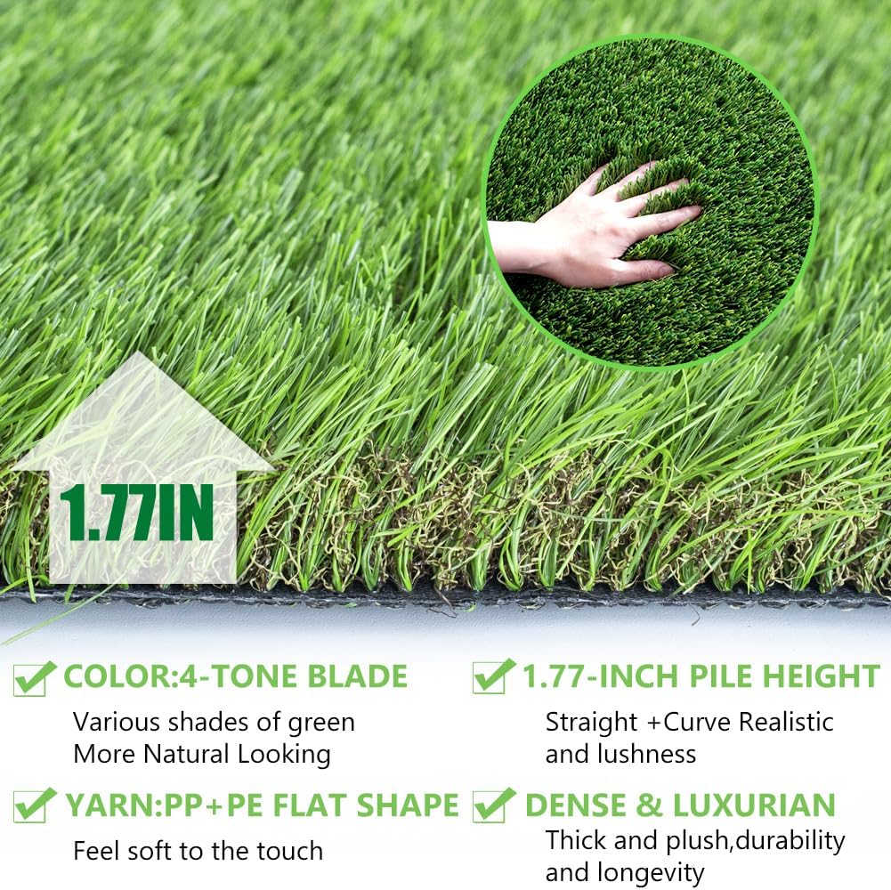 Petgrow Luxurious Artificial Grass Realistic Turf 2 X 44 Feet,1.57 Inch Pile Height Ultrathick Indoor/Outdoor Dog Fake Faux Grass,Synthetic Grass Rug Garden Landscape Patio,Drainage Holes