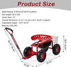 VINGLI Garden Cart with Rolling Seat, Wheels, Adjustable Steering Handle & Utility Tool Tray, Planting Wagon Scooter, Gardening Tool for Senior, for Patio, Backyard, Lawn & Outdoor (red)