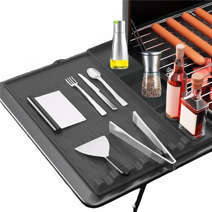 Upgrade Griddle Mat Compatible with Blackstone, Easy to Clean Silicone Grill Tools Mat, Grill Mat for Outdoor Grill, Side Shelf Mat Grill Pad (Black)