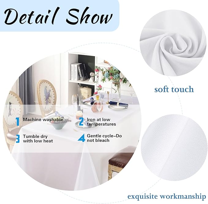 6 Pack White Table Cloth Rectangle 60 x 126 Inch Tablecloths for 6 Foot Rectangle Tables. Stain and Winkle Resistant Polyester Washable White Table Cloths for Parties Wedding Dining