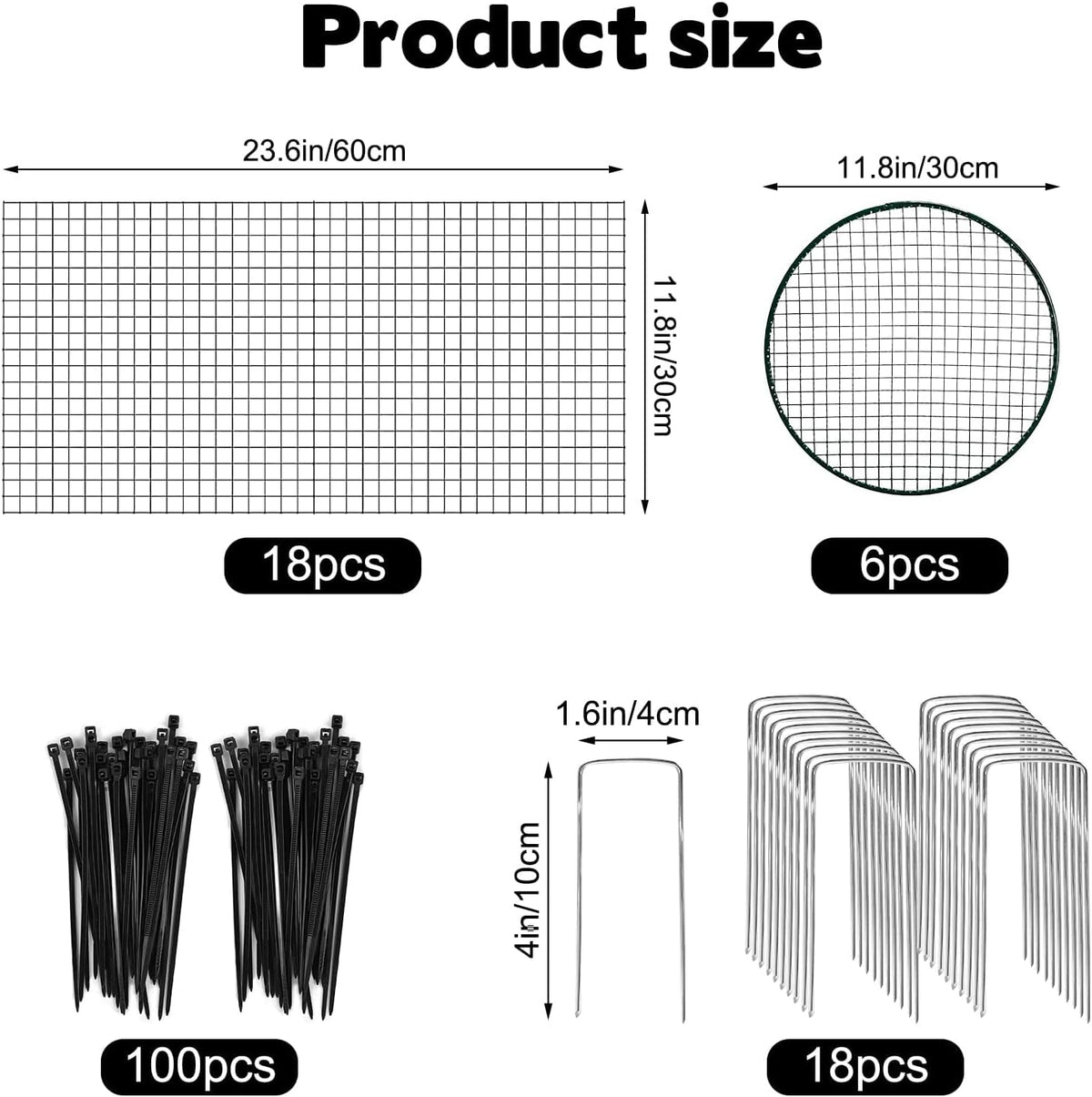 6 Sets of 24'' x 12'' Garden Plant Protectors from Animals with Detachable Covers, Metal Plant Cage Chicken Wire Cloche with Ground Stakes and Nylon Tie, Wire Plant Cage to Keeping Bunny Animals Out