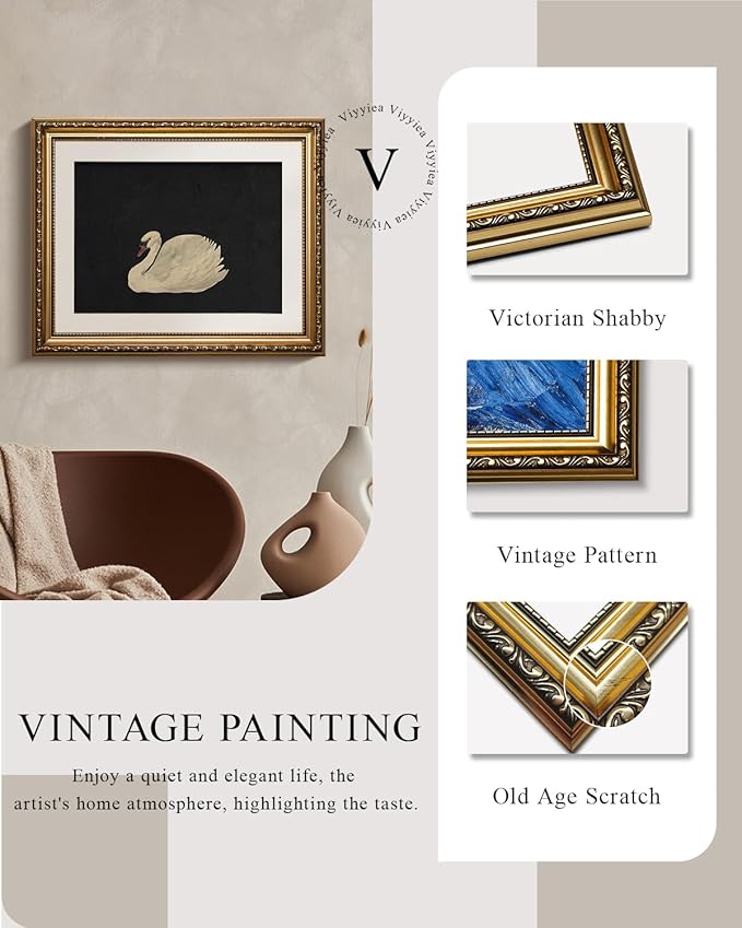 VIYYIEA Gold Framed Wall Art Canvas Print Home Decor Swan Wall Decorations Grace Swan Art Painting Pictures Rustic Bathroom Decor Farmhouse Prints Gift for Living Room Bedroom Kitchen Office 13x16in