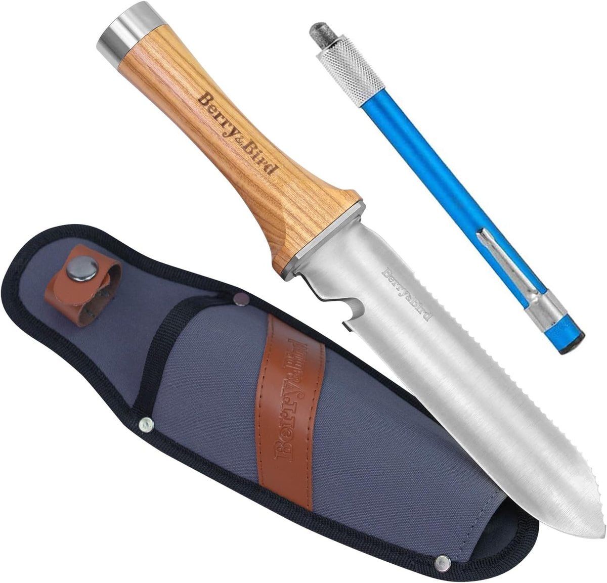 Berry&Bird Hori Hori Garden Knife, Multi-Purpose Gardening Knifes with 7" Stainless Steel Double Edge Sharp Blade, Soil Knife with Canvas Sheath, Full-Tang Garden Tools for Weeding Planting Digging