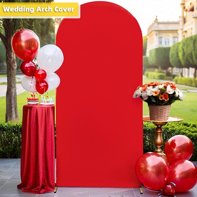 HEMMOTOP Red Arch Cover 7.2 ft (No Arch Backdrop Stand), Spandex Wedding Balloon Stretchy Arch Backdrop for Photo, Party, Ceremony, Birthday, Baby Shower, Anniversary Decoration