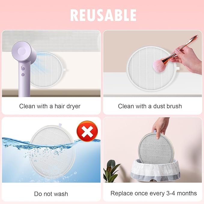 4 Pack Reusable HEPA Filters for MelodySusie Nail Dust Collector, Compatible with SPro/XC320J, Home or Salon Use