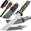 BA-KOR 15.8in Full Tang Japanese Style Outdoor Knife –8mm DC53 Steel, Nylon Fiber Handle &Sheath, Hunting Survival Knife+(5.9in) cerium igniter (Green-handled white blade (8mm))