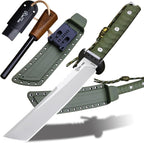 BA-KOR 15.8in Full Tang Japanese Style Outdoor Knife –8mm DC53 Steel, Nylon Fiber Handle &Sheath, Hunting Survival Knife+(5.9in) cerium igniter (Green-handled white blade (8mm))
