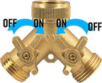 Hourleey Brass Garden Hose Splitter (2 Way), Solid Brass Hose Y Splitter 2 Valves with 2 Extra Rubber Washers (2 PACK)