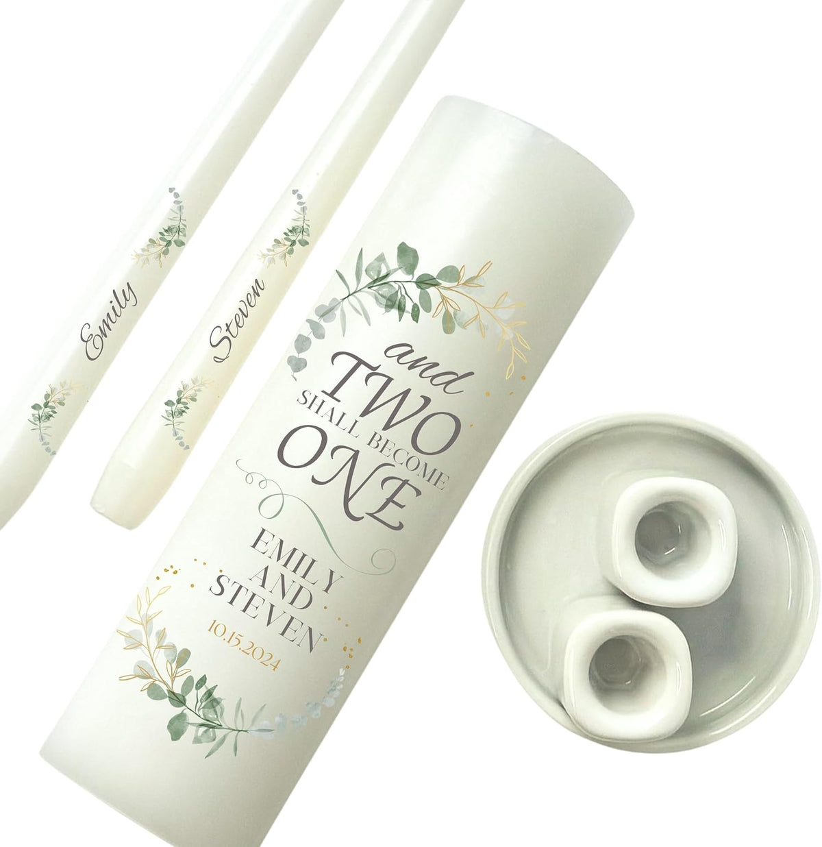 Unity Candles for Wedding, Modern Unity Set, Custom and Personalized Pillar and Taper Candles with Quote, Unscented White Premium Wax, Religious and Wedding Ceremony, Special Events (Custom Date)