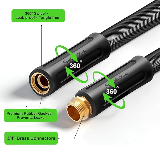 75ft Garden Hose Lightweight Flexible Water Hose, Abrasion Resistant, Kink Free, Durable Sturdy Hoses 2025 Up Graded Thicken Waterhose 700 PSI for Outdoor, RV, Marine (Black Gray, 75FT)