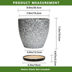 Ceraimc Plant Pot - 8 Inch Planter with Drainage and Saucer, Modern Round Planter, Flower Pot for Indoor Outdoor Plants, Home Room Garden Apartment Decor, Gifts for Plant Lovers, White-Black
