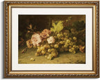 VIYYIEA Gold Framed Wall Art Canvas Print Home Decor Fruit Vintage Oil Painting Prints Modern Flowers Grapes Pictures Decor Still Life Wall Decor Artworks for Kitchen Farmhouse Office Bathroom 13x16in