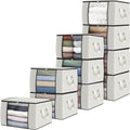Fab totes 10 Pack Clothes Storage, Foldable Thick Fabric Blanket Storage Bags, Containers for Organizing Bedroom, Closet, Clothing, Comforter,Organization with Handle,Ivory White