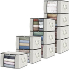 Fab totes 10 Pack Clothes Storage, Foldable Thick Fabric Blanket Storage Bags, Containers for Organizing Bedroom, Closet, Clothing, Comforter,Organization with Handle,Ivory White