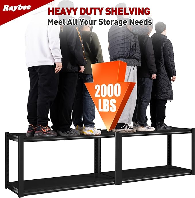 Raybee 40" W Garage Shelving 2000 LBS Storage Shelves 4 Tier Heavy Duty Shelving Adjustable Metal Shelves for Garage,Basement, Warehouse, 40" W x19 D x57 H, 4Pack