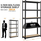 Yaheetech Standing Shelf Units, 5 Tier Storage Shelf, Heavy Duty Shelving, Adjustable Garage Shelves, Utility Rack Shelf Unit, Basement Warehouse Shed, 35.5″W× 12″D × 71″H - Black