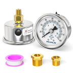 MEANLIN MEASURE 0~160Psi Dry Pressure Gauge Stainless Steel 1/8" NPT 2" FACE DIAL Waterproof for Air Compressor RV Regulator Water Pressure Tester Back Mount with 1/4" NPT and 3/8" NPT Hex Bush