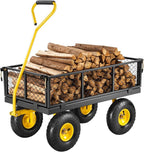VEVOR 500 Lbs Steel Garden Cart, Heavy Duty Garden Wagon Cart Pullable on Wheels, Metal Yard Utility Wagon Carts with 10" All Terrain Tires, Mesh Removable Sides and 180°Rotating Handle