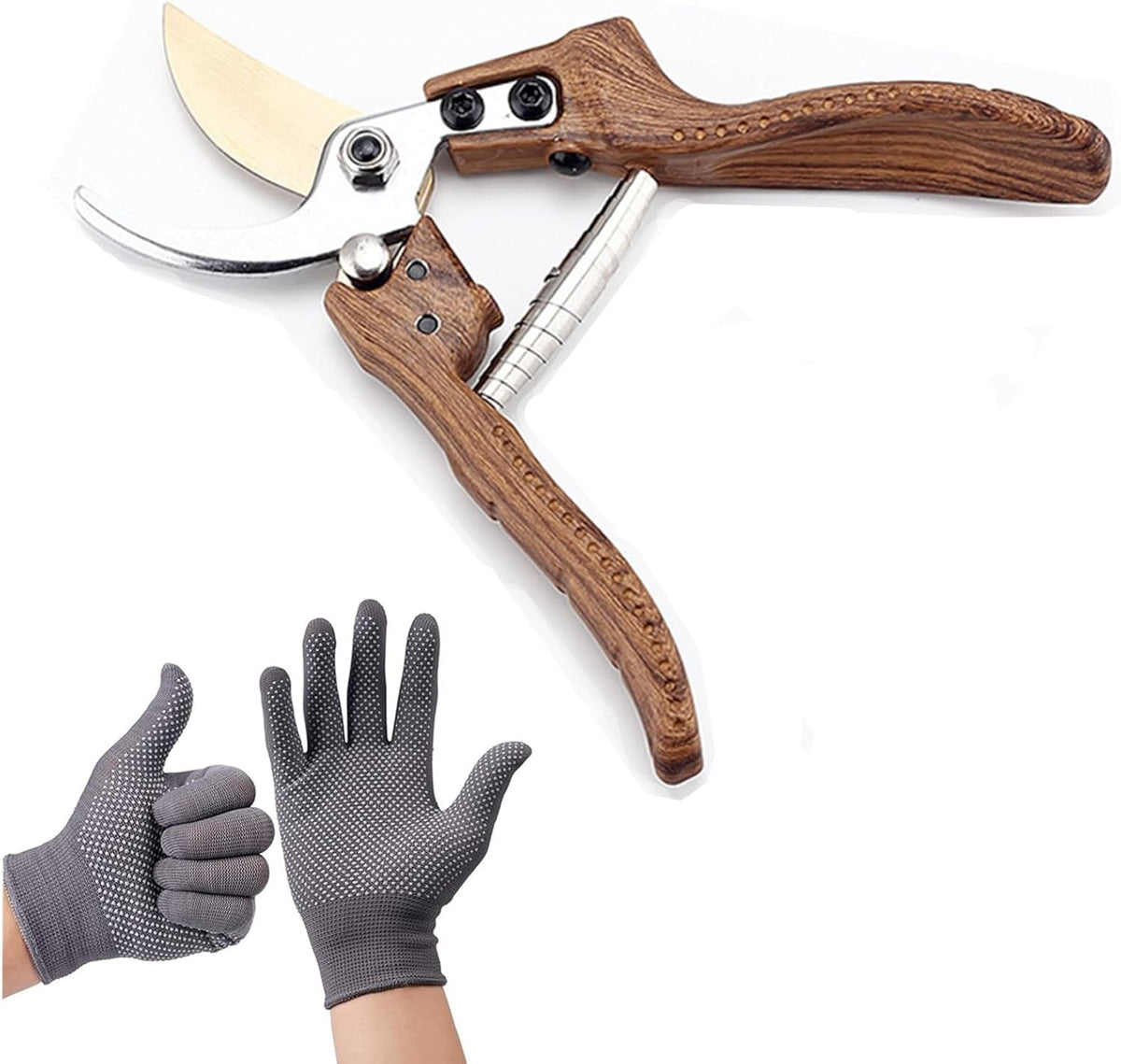 Bypass Pruning Shears scissors 25mm/0.98" Branch Cut Capacity Garden Clippers Gardening Scissors Sharp Stainless Steel Blade with 1 Pair Reusable Slip-Proof Gloves for Garden Orchard