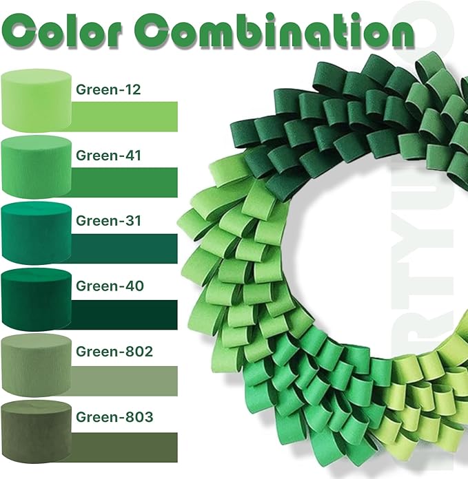 PartyWoo Crepe Paper Streamers 4 Rolls 328ft, Pack of Sage Green Crepe Paper for Party, Wedding, Birthday, Baby Shower Decorations (1.8 Inch x 82 Ft/Roll)