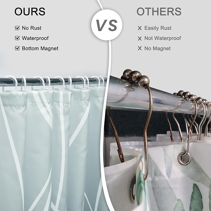 Punkray Ombre Teal Striped Polyester Shower Curtain for Bathroom with Hooks, Shower Curtains for Bathroom, Waterproof Bath Accessories Hotel Style - Machine Washable 72 x 72