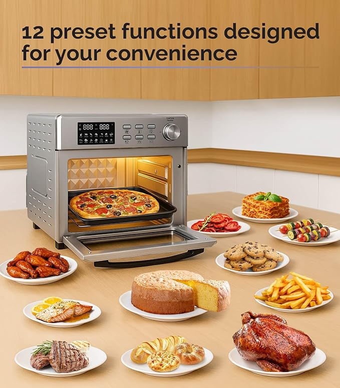 MOI 1700W Air Fryer Toaster Oven - Convection Toaster Oven Air Fryer Combo with 12 Presets - Countertop Ovens for Baking & Frying with Digital Display, Dual Heating, Rotisserie & Dehydrate Function