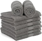 Casa Lino Face Towels & Body Wash Cloths for Showering - 100% Cotton Wash Cloths for Bathroom - Highly Absorbent & Quick Drying Washcloth Set - Cotton Washcloths 24 Pack (12" x 12") - (Silver Grey)
