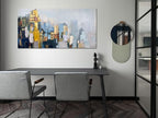 Arjun Abstract Wall Art 3D Textured Skyline Canvas Painting Gold Grey Colorful Modern Cityscape Metropolitan Picture City Artwork Framed Large for Living Room Bedroom Bathroom Home Office Wall Decor