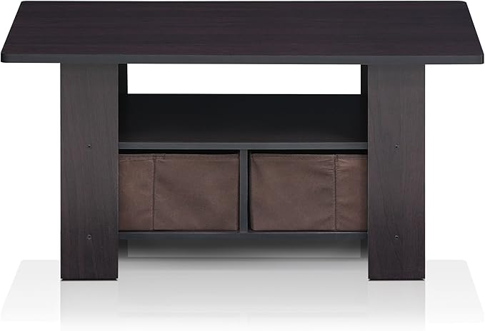 Furinno Andrey Coffee Table with Bin Drawer, Dark Walnut