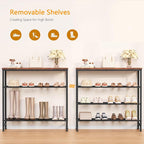 usikey 4-Tier Shoe Rack, Industrial Shoe Storage Organizer for 9-12 Pairs of Shoes, Metal Shoe Shelf with Wooden Top, Shoe Stand with 3 Metal Shelves for Entryway, Hallway, Closet, Rustic Brown