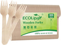 ECOLipak 300 Count Wooden Forks Disposable, Wooden Disposable Compostable Forks for Eating, Party, Camping, Traveling, Family Dinners