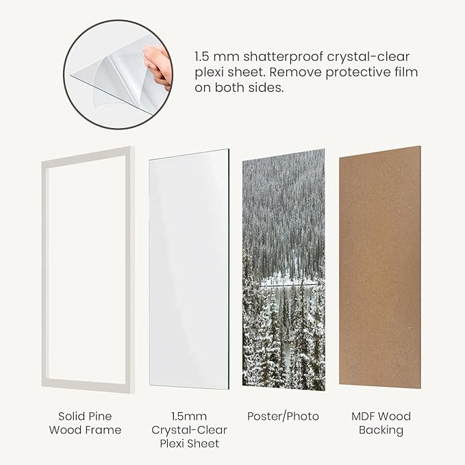 Opposite Wall - 8x10 in - Real Wood Grey Picture Frame - Lightweight, Versatile & Shatterproof - Wall Hanging & Tabletop Photo Frame - Office, Gallery & Home Decor