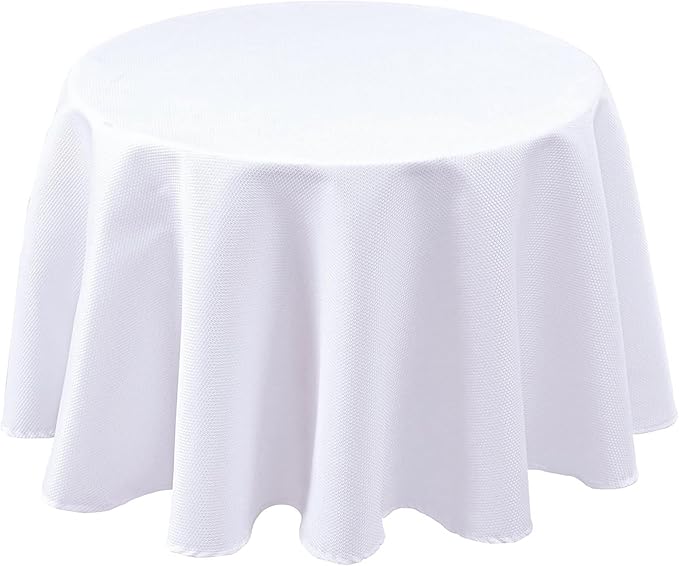 Biscaynebay Textured Fabric Round Tablecloths 60 Inches for Tables diameters from 28" to 48", White Table Cloth Water Resistant Small Circle Folding Table Covers for Dining Kitchen Wedding Parties