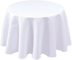 Biscaynebay Textured Fabric Round Tablecloths 60 Inches for Tables diameters from 28" to 48", White Table Cloth Water Resistant Small Circle Folding Table Covers for Dining Kitchen Wedding Parties