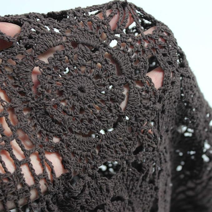 KEPSWET Cotton Handmade Crochet Lace Table Runner Dark Brown Rectangle Coffee Table Dresser Decor (14x72 inch)
