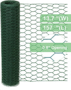 vensovo Green Chicken Wire for Crafts – 13.7"×157" PVC Coated Hexagonal Mesh Roll, cuttable and Shapeable Floral Wire Netting for Wedding Decorations, Garden Fencing
