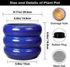 SQOWL 8 Inch Plant Pot - Ceramic Planter Indoor Plant Pot with Drainage Hole Outdoor Flower Pot Round Decorative Plant Pots for Kitchen Counter Desk Decor Blue