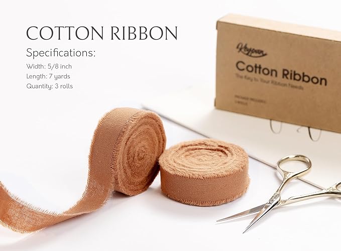 Orange Ribbon 5/8" x 21 Yards with Frayed Fringe Fabric Cotton Ribbons for Gift Wrapping Wedding Invitations Flower Bouquet Baby Shower