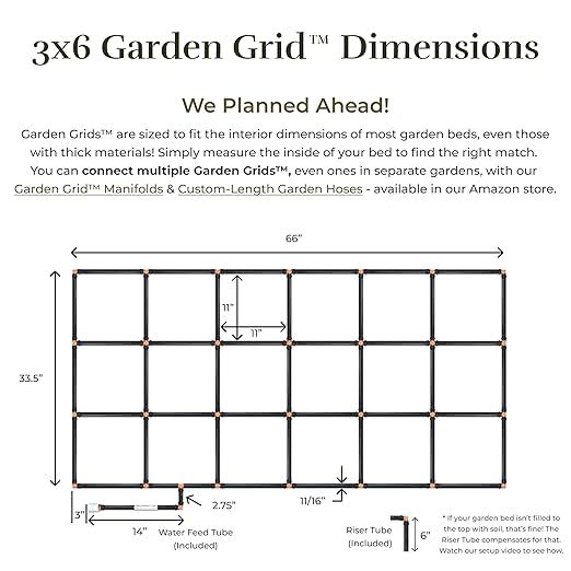 Garden Grid Watering System, 3x6 | Raised Garden Bed Drip Irrigation System - But Better | Pre-Assembled, Waters Every Plant Evenly, 2-Min Setup | Square Foot Gardening | US-Made | Standard 33.5"x66"