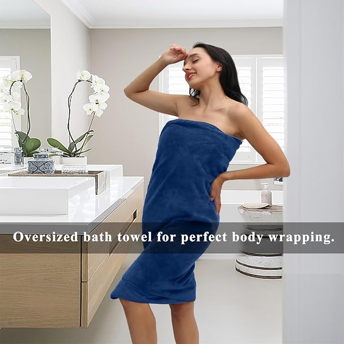 MINCHI 4 Piece Oversize Bath Towels Set, Oversized Ultra Soft Absorbent Bathroom Towel for Home and Hotel Shower Towel,35” x 70” Large Bath Sheet 600 GSM, Navy Blue