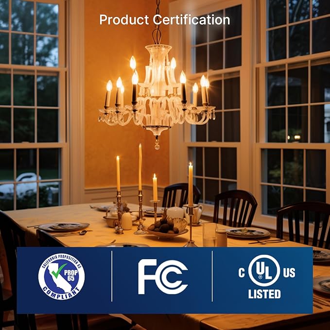 FLSNT LED Candelabra Light Bulbs 40W Equivalent, B11 E12 Small Base Chandelier Bulbs, 2200K Warm White, Dimmable, 330LM, Amber Glass Finishing, 12 Pack UL,CA65 Listed.