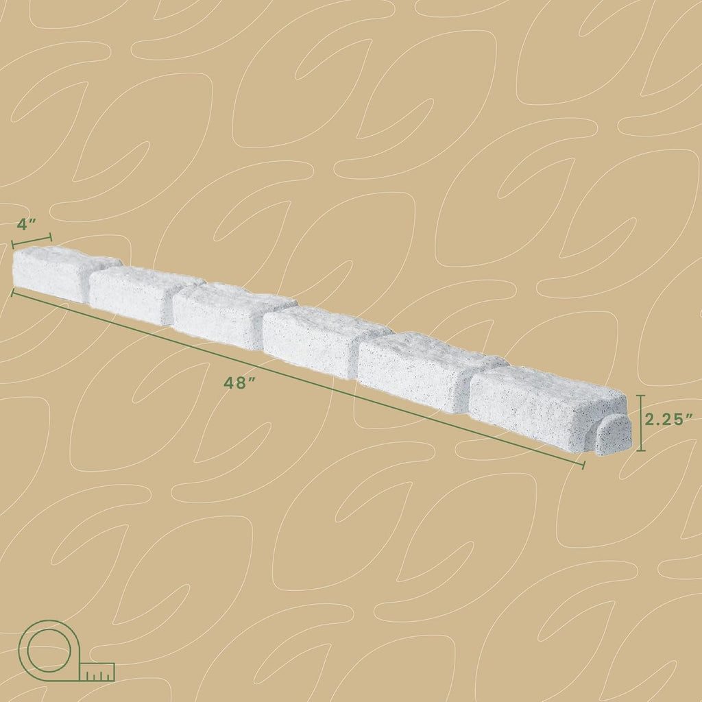 Beuta Landscape Edging | Garden Edging Border | Faux Stone Bricks for Lawn edging, Flower beds, Pathways & Yard Edging– 10 Packs | Each Section Has 6 Bricks 48"L x 4"W x 2.25"H | 30 Spikes |Limewash