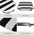 FUNHOME Outdoor Chair Cushions Set of 2,Patio Seat Cushion 17"x16"x2",U-Shaped Dining Chair Cushion 17 by 16 Inch,Water Resistant,Fade-Resistant Chair Pads for Kitchen Garden Furniture(Black White)