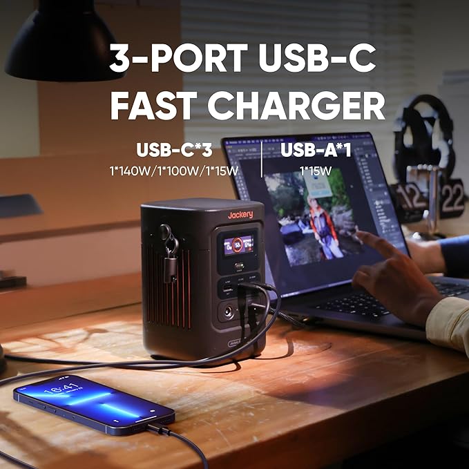 Jackery Explorer 240D Power Bank (80,000mAh), LiFePO4 Battery 256Wh Portable Power Station, USB-C Cable Included,200W DC Output,1-Hour Fast Charging, Compact for Outdoor Camping, Travel, Emergencies