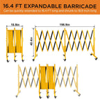 TECSPACE Industrial Expandable Metal Barricade, Expansion Size 16.4 FT, Yellow and Black,Durable Steel Safety Barricade with casters, Flexible Mobile Barrier Gate, Adjustable Traffic Fence