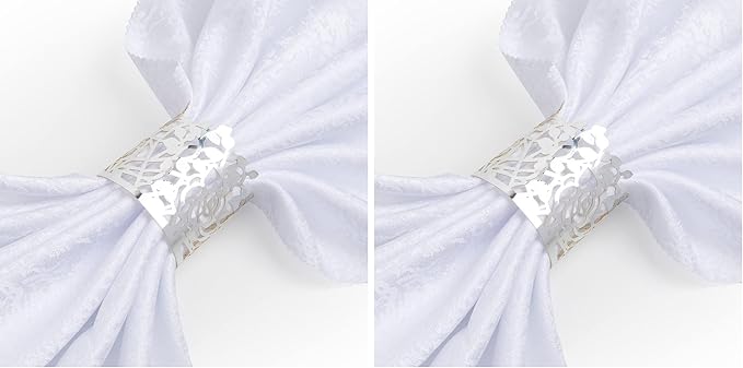 100pcs Disposable Rose Flower Paper Napkin Rings Laser Cut Foil Paper Napkin Holder, Leaf Vine Serviette Rings for Table Decoration,Christmas,Wedding,Party (Silver) (Pack of 2)