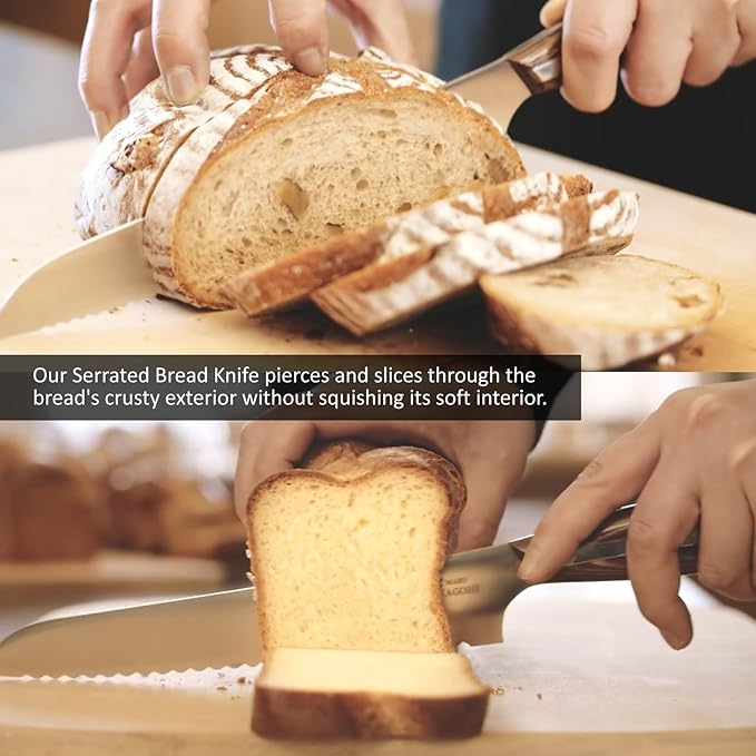 NAGOMI] 8 inch Serrated Bread Knife, Stainless Steel HRC58 Ultra-sharp Serrated Blade Bread Knife For Homemade Bread | Black Stylish Gift Box