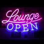 Lounge Open Neon Sign VIP Lounge Neon Light Pink Blue Letter LED Sign Dimmable Business Signs Light Up Signs for Bar Night Club Hotel Beauty Salon Decor