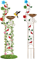 YADOOLIFE 57” Bird Bath with Garden Trellis for Climbing Plants Outdoor, Small Decorative Trellises Metal Birdbath Bird Baths, 1 Piece (Redbird)